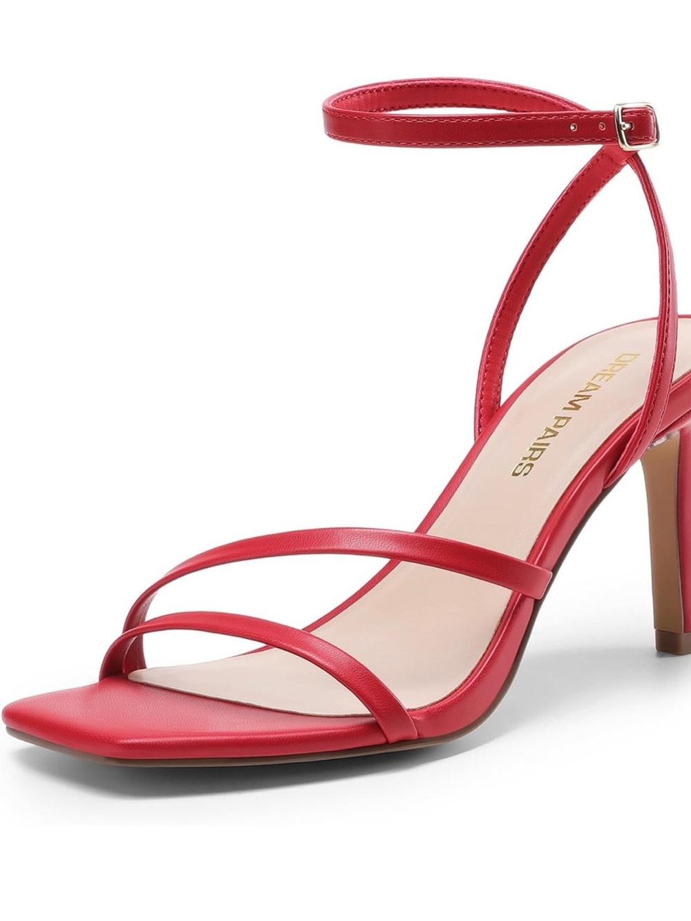 Dream Pairs Red Minimal Strappy Ankle‑Buckle Heels